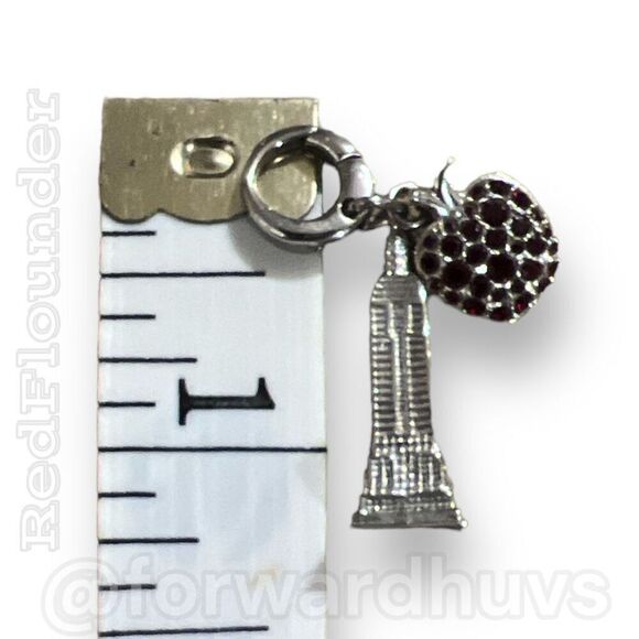 Fossil Silver Tone Empire State Building Charm with Red Rhinestone Embellished A - Picture 5 of 6
